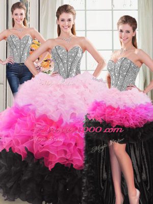 Multi-color Lace Up Sweetheart Beading and Ruffles 15th Birthday Dress Organza Sleeveless