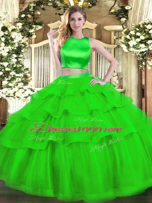 Green Sleeveless Ruffled Layers Floor Length Vestidos de Quinceanera