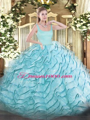 New Arrival Straps Sleeveless Organza Sweet 16 Dress Ruffled Layers Brush Train Zipper