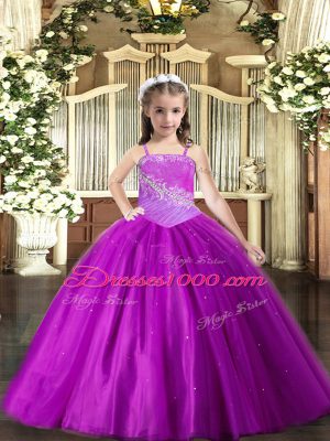 Gorgeous Straps Sleeveless Tulle Winning Pageant Gowns Beading Lace Up