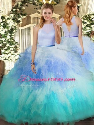 Lovely Floor Length Backless Sweet 16 Quinceanera Dress Multi-color for Sweet 16 and Quinceanera with Beading and Ruffles