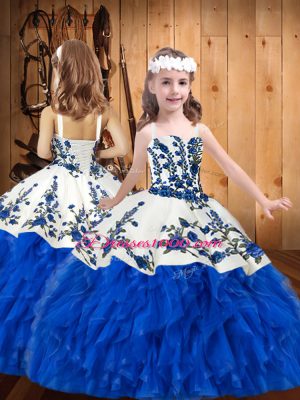 Sleeveless Lace Up Floor Length Embroidery and Ruffles Sweet 16 Dress