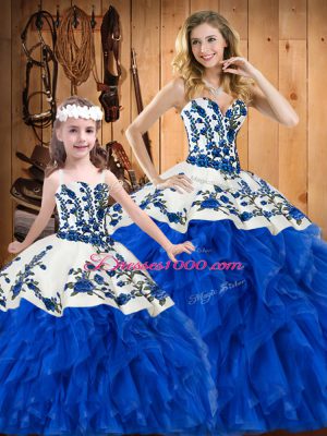 Sleeveless Lace Up Floor Length Embroidery and Ruffles Sweet 16 Dress