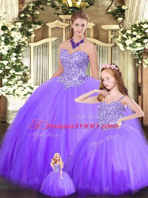 Sweetheart Sleeveless Sweet 16 Dresses Floor Length Beading Eggplant Purple Tulle