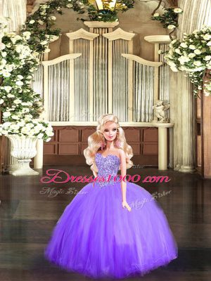 Sweetheart Sleeveless Sweet 16 Dresses Floor Length Beading Eggplant Purple Tulle