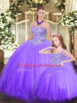 Sweetheart Sleeveless Sweet 16 Dresses Floor Length Beading Eggplant Purple Tulle