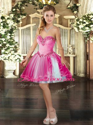 Flirting Tulle Sweetheart Sleeveless Lace Up Beading Dress for Prom in Hot Pink