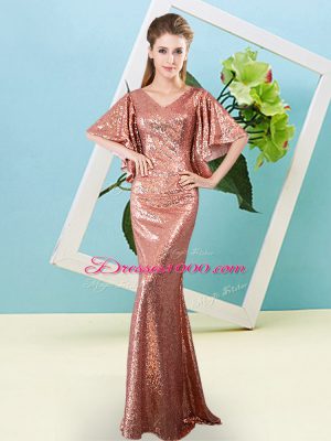 Floor Length Zipper Prom Dresses Rust Red for Prom and Party with Sequins