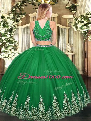 Dark Green Sleeveless Tulle Zipper Vestidos de Quinceanera for Military Ball and Sweet 16 and Quinceanera