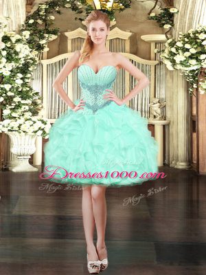 Apple Green Sleeveless Floor Length Ruffles Lace Up Vestidos de Quinceanera