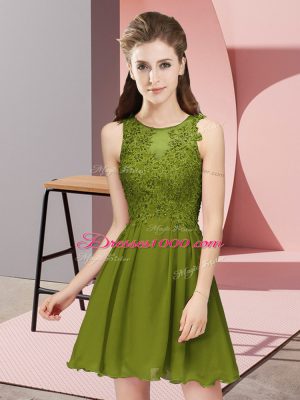 Hot Selling Olive Green Sleeveless Mini Length Appliques Zipper Bridesmaid Dress