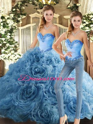 Sweetheart Sleeveless Lace Up 15 Quinceanera Dress Baby Blue Fabric With Rolling Flowers