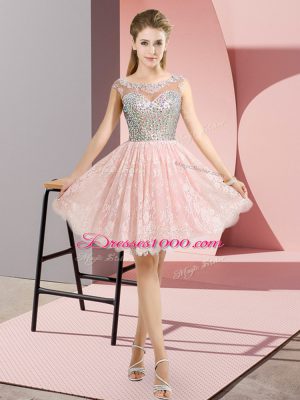 Fitting Baby Pink Cap Sleeves Beading Mini Length Homecoming Dress