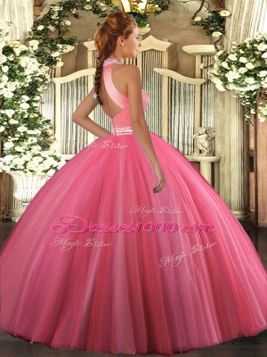 Beading Vestidos de Quinceanera Rose Pink Backless Sleeveless Floor Length