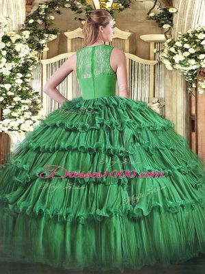 Straps Sleeveless Organza Quince Ball Gowns Beading and Ruffled Layers Zipper