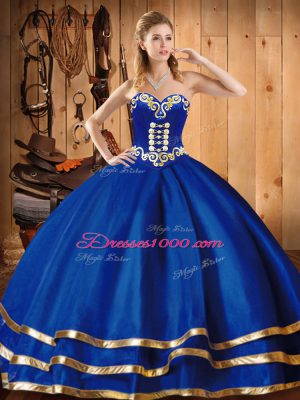 Romantic Sweetheart Sleeveless Sweet 16 Dress Floor Length Embroidery Blue Organza