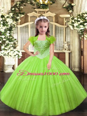 Superior Yellow Green Tulle Lace Up Little Girls Pageant Dress Wholesale Sleeveless Floor Length Beading