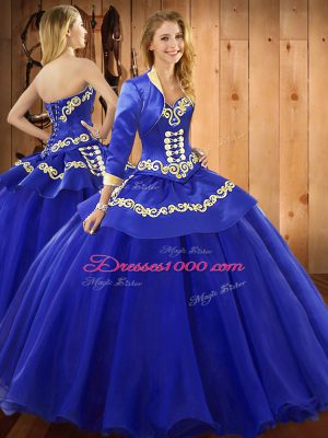 Dazzling Blue Tulle Lace Up Quinceanera Dress Sleeveless Floor Length Ruffles