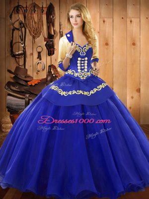 Dazzling Blue Tulle Lace Up Quinceanera Dress Sleeveless Floor Length Ruffles