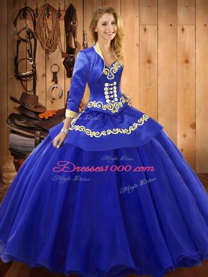 Dazzling Blue Tulle Lace Up Quinceanera Dress Sleeveless Floor Length Ruffles