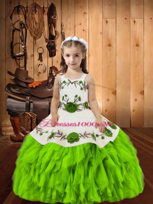 Classical Organza Lace Up Juniors Party Dress Sleeveless Floor Length Embroidery and Ruffles