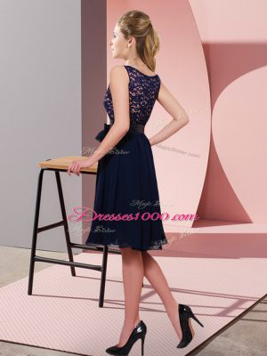 Deluxe Black Side Zipper Scoop Lace and Bowknot Casual Dresses Chiffon Sleeveless