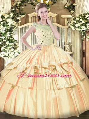 Captivating Sleeveless Zipper Floor Length Beading and Ruffled Layers Quinceanera Gowns