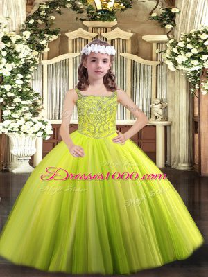 Gorgeous Yellow Green Sleeveless Beading Floor Length Pageant Dress Wholesale