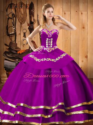 Customized Floor Length Fuchsia 15th Birthday Dress Organza Sleeveless Embroidery