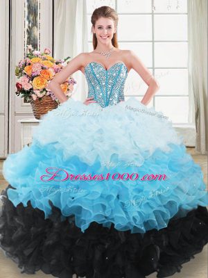 Delicate Sleeveless Floor Length Beading and Ruffles Lace Up Quinceanera Gown with Multi-color