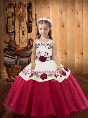 Red Sleeveless Floor Length Embroidery Lace Up Party Dress Wholesale