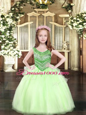 Apple Green Sleeveless Floor Length Beading Lace Up Teens Party Dress