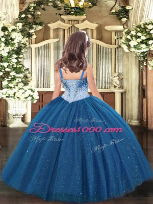 Discount Brown Ball Gowns Straps Sleeveless Tulle Floor Length Lace Up Beading Custom Made Pageant Dress