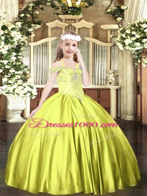 Best Yellow Green Sleeveless Satin Lace Up Pageant Dress for Teens for Party and Quinceanera