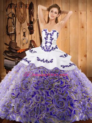 Dynamic Embroidery 15 Quinceanera Dress Multi-color Lace Up Sleeveless With Train Sweep Train
