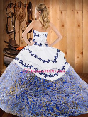 Dynamic Embroidery 15 Quinceanera Dress Multi-color Lace Up Sleeveless With Train Sweep Train