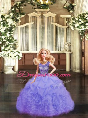 Exceptional Lavender Sleeveless Floor Length Beading and Ruffles Lace Up Quinceanera Gown