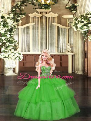 Hot Sale Floor Length Ball Gowns Sleeveless Green Quinceanera Dresses Lace Up