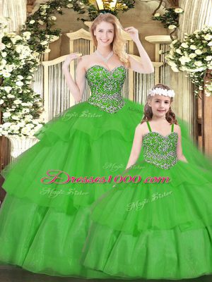 Hot Sale Floor Length Ball Gowns Sleeveless Green Quinceanera Dresses Lace Up