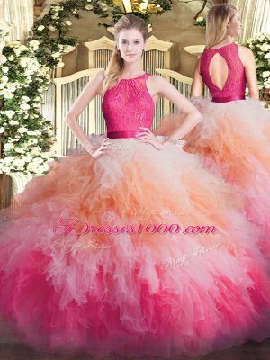 Captivating Ball Gowns Sweet 16 Dress Multi-color Scoop Organza Sleeveless Floor Length Zipper