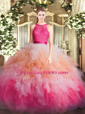 Captivating Ball Gowns Sweet 16 Dress Multi-color Scoop Organza Sleeveless Floor Length Zipper