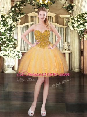 Glamorous Orange Sweetheart Neckline Beading and Ruffles Evening Dress Sleeveless Lace Up