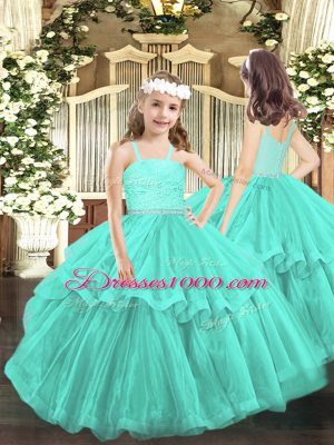 Straps Sleeveless Zipper Pageant Dress for Teens Turquoise Organza