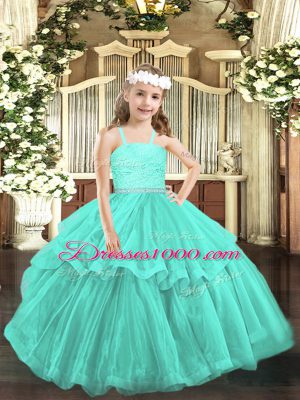 Straps Sleeveless Zipper Pageant Dress for Teens Turquoise Organza