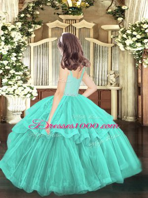 Straps Sleeveless Zipper Pageant Dress for Teens Turquoise Organza