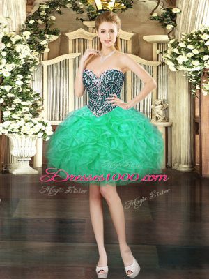 Mini Length Turquoise Prom Dress Sweetheart Sleeveless Lace Up