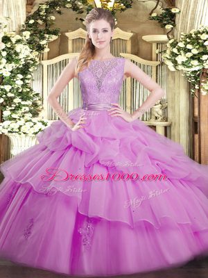 Traditional Lace and Ruffled Layers Sweet 16 Dress Lilac Backless Sleeveless Floor Length