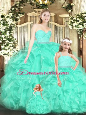 Chic Organza Sleeveless Floor Length Quinceanera Dresses and Lace and Ruffles
