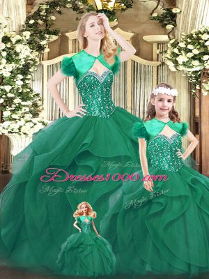 Turquoise Ball Gowns Organza Sweetheart Sleeveless Beading and Ruffles Floor Length Lace Up Quince Ball Gowns