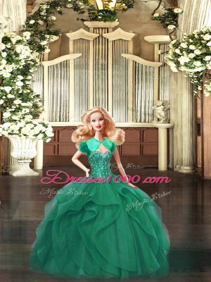 Turquoise Ball Gowns Organza Sweetheart Sleeveless Beading and Ruffles Floor Length Lace Up Quince Ball Gowns